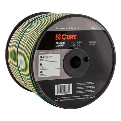 Curt Automotive Primary Wire, 4-Bond White, Brown, Yellow, Green 250' Spool - 57032